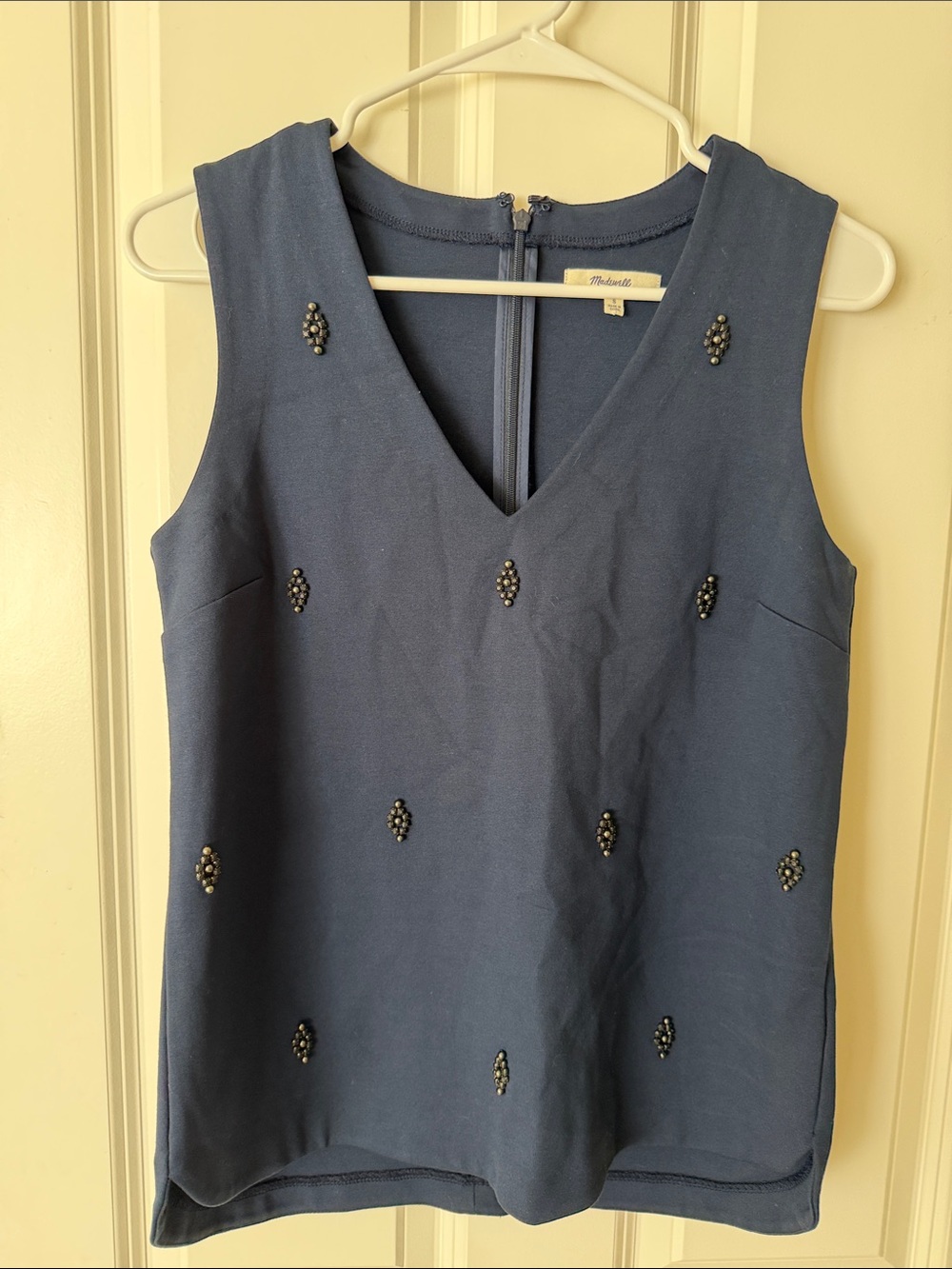 Madewell Navy Embellished V-Neck Sleeveless Top